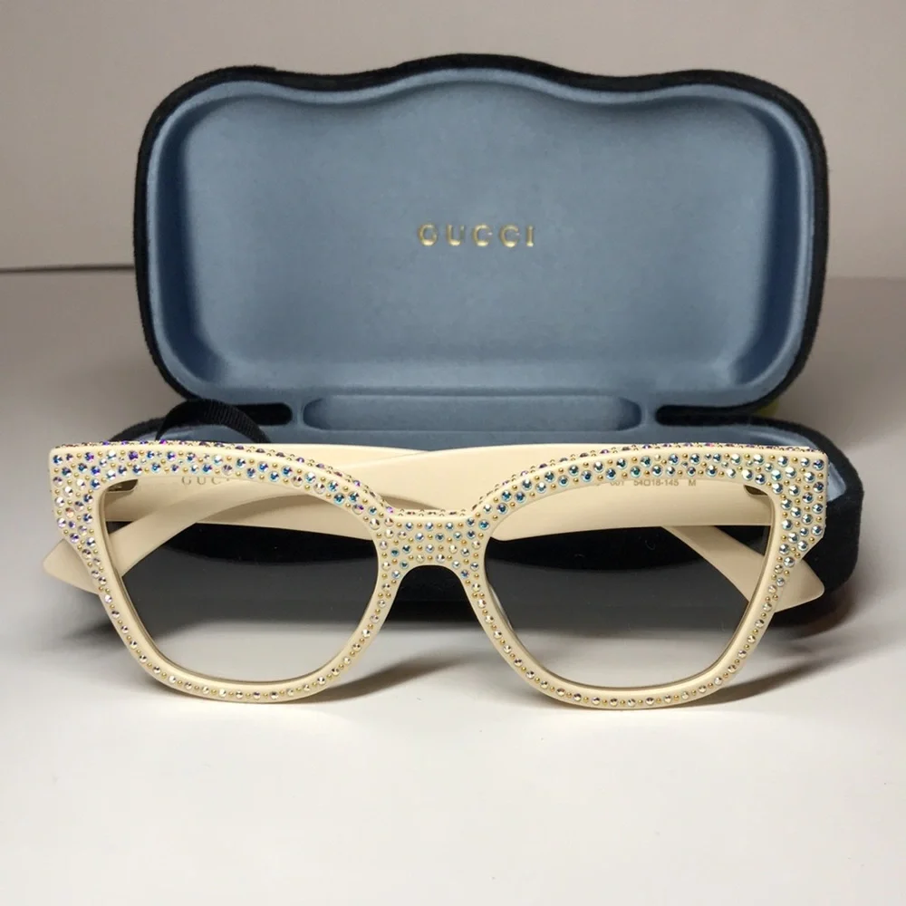 Gucci GG1424s Cream Crystal-Embellished Women's Glasses